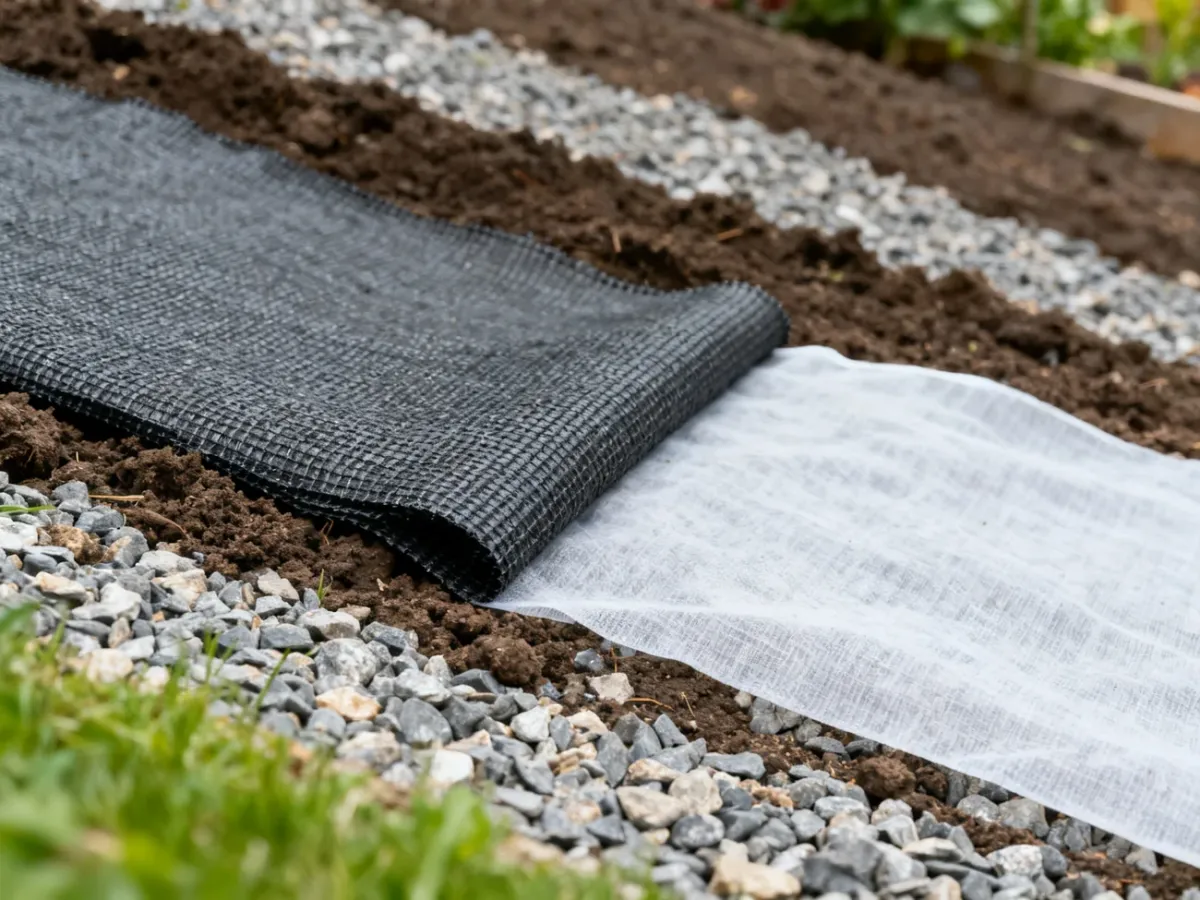 Geotextile and garden fabric compared on a sloped garden surface